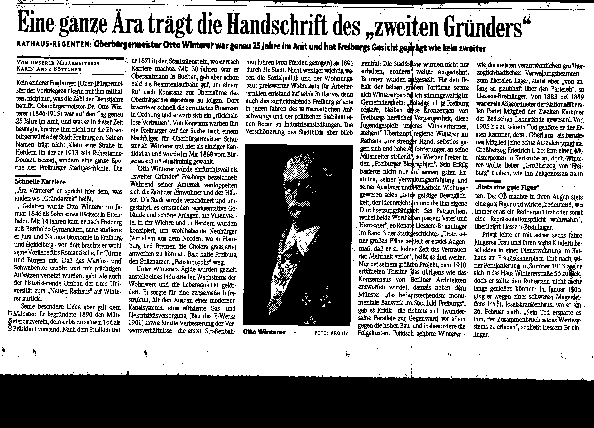 Article about Mayor Otto Winterer